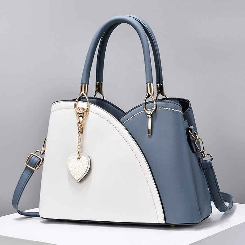 Leather Purse Block Satchel Shoulder Bag