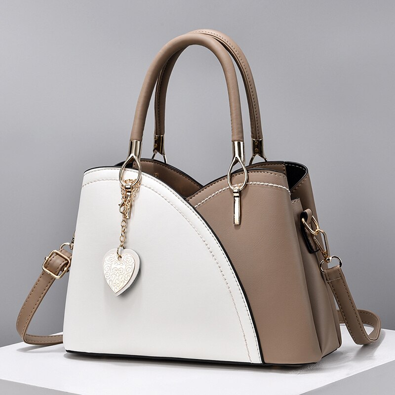 Leather Purse Block Satchel Shoulder Bag